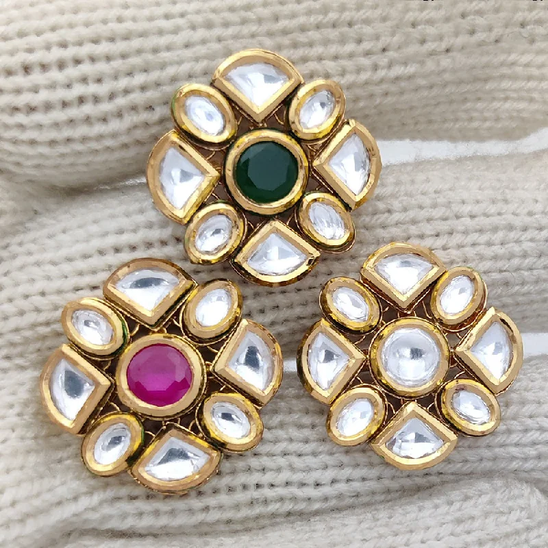 Women’s boho ring-Jewel Addiction Gold Plated Kundan Adjustable Ring (1 Piece Only)