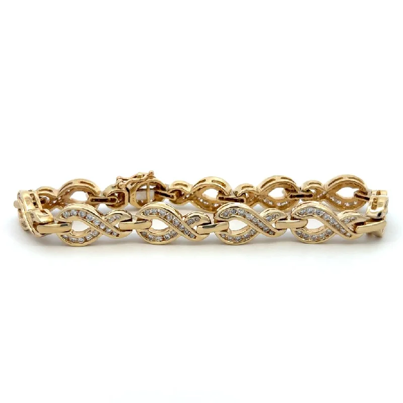 Women’s classic bracelet-Estate 14K Yellow Gold 3.25ctw Round Diamond Infinity Link Bracelet