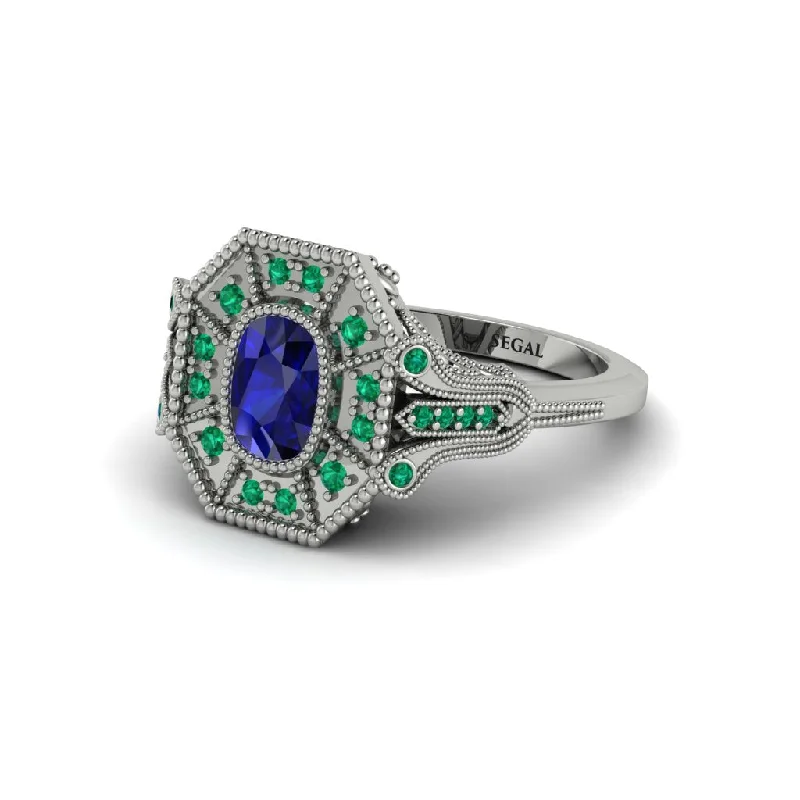 Women’s emerald engagement ring-Sapphire Cushion Cut Art Deco Engagement Ring - Alicia No. 30