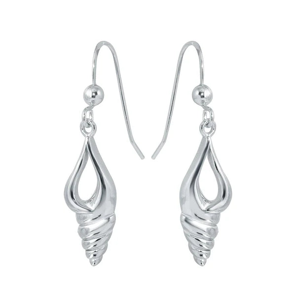 Women’s stud and hoop earrings-Rhodium Plated 925 Sterling Silver Dangling Sea Shell Earrings