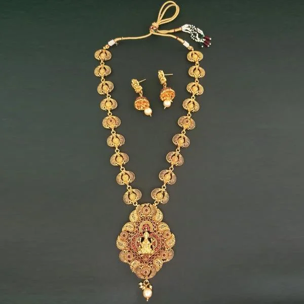 Women’s star necklace-Darshana Jewels Maroon Pota Stone Copper Necklace Set - FAP0151