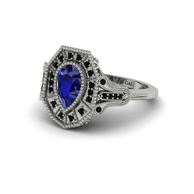 Women’s affordable diamond engagement ring-Sapphire Pear Cut Art Deco Engagement Ring - Rosalind No. 45