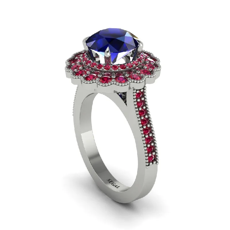 Women’s sapphire engagement ring set-Ruby Double Halo Cathedral Engagement Ring - Deirdre No. 60