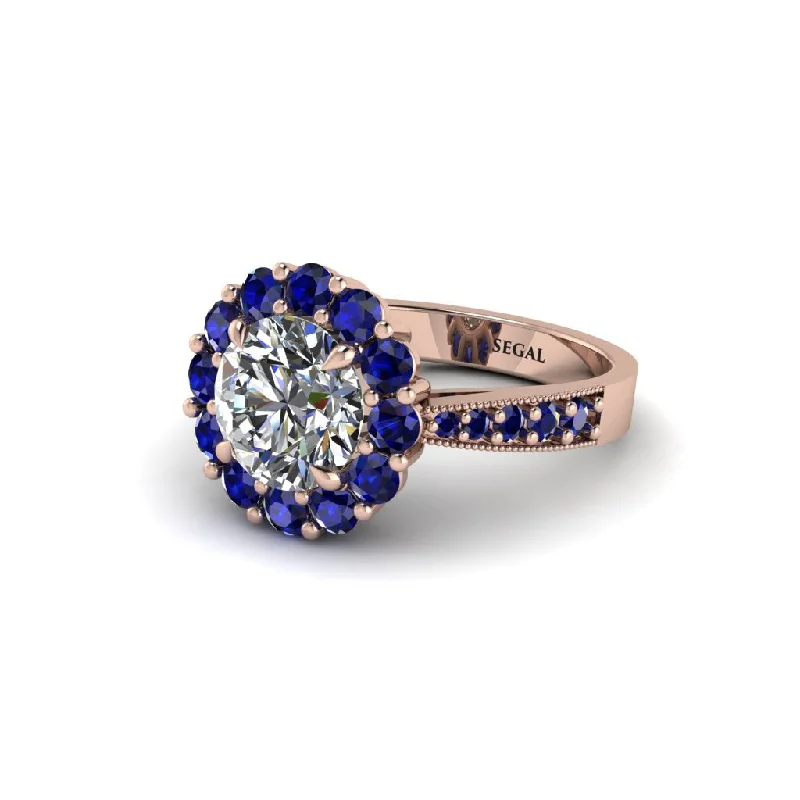 Women’s vintage engagement ring-Sapphire Round Halo Engagement Ring - Unity No. 62