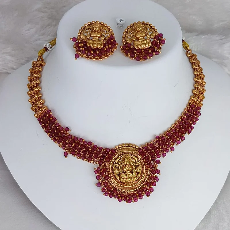 Women’s pendant necklace-Lucentarts Jewellery Gold Plated Pearls Temple Choker Necklace Set