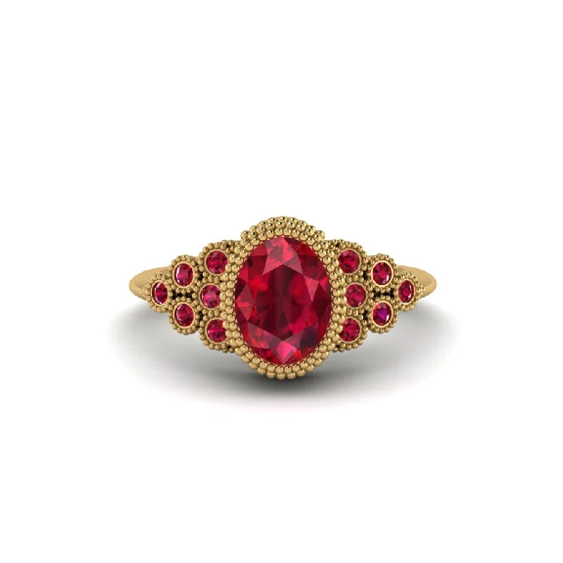 Women’s high-end engagement ring-Ruby Milgrain Beaded Bezel Engagement Ring - Stacy No. 55