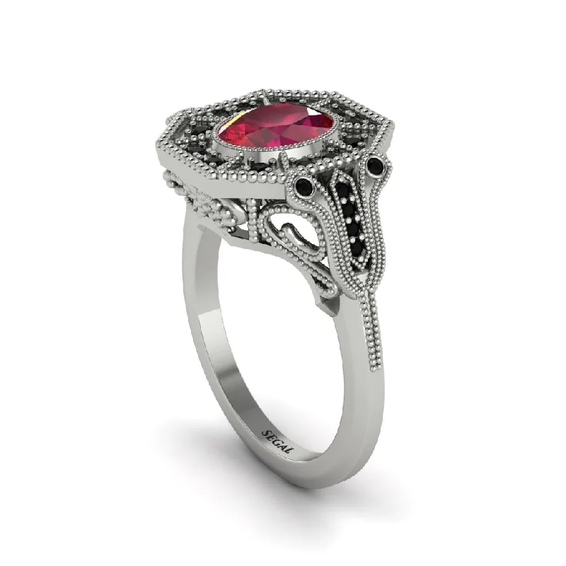 Women’s vintage engagement ring-Ruby Oval Cut Art Deco Engagement Ring - Tabitha No. 42