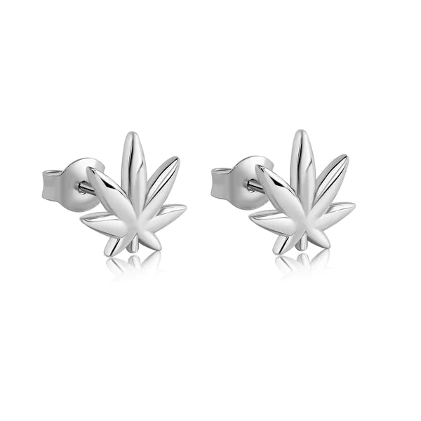 Women’s colorful earrings-Silver 925 Rhodium Plated Cannabis Stud Earrings