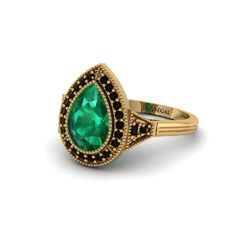 Women’s signature engagement ring-Pear Cut Emerald Milgrain Halo Engagement Ring - Daleyza No. 34