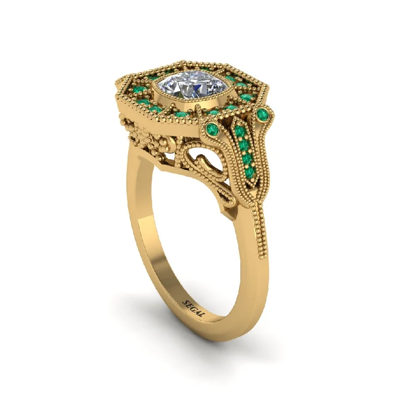 Women’s emerald engagement ring-Diamond Cushion Cut Art Deco Engagement Ring - Kristin No. 16