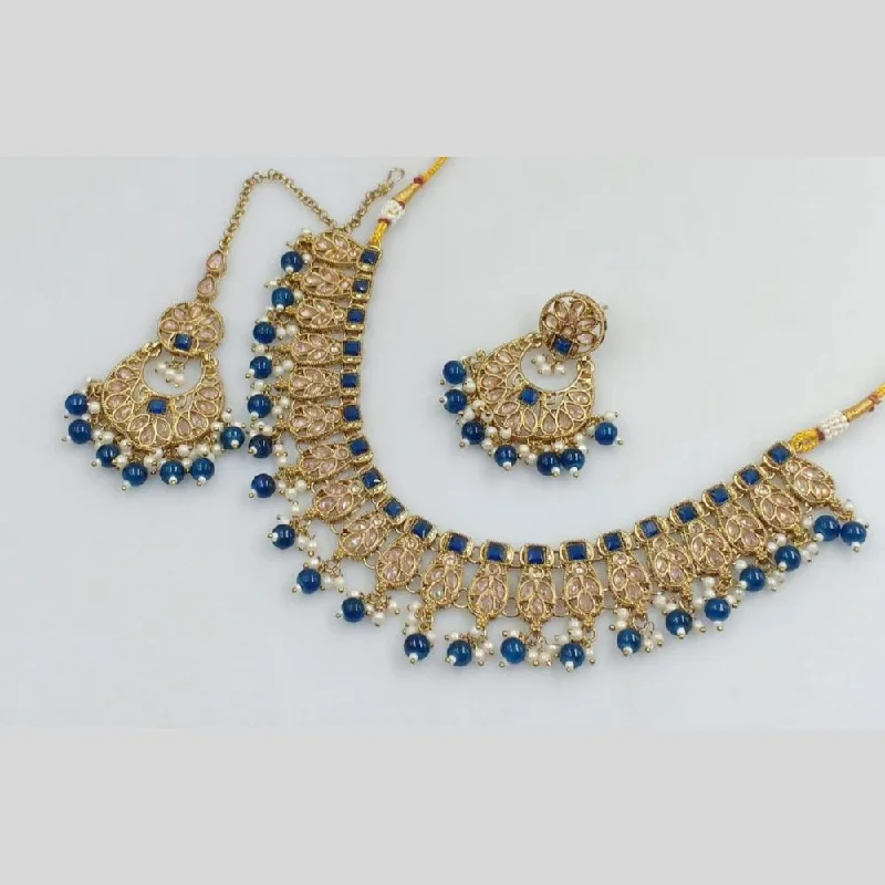 Women’s chunky necklace-Rani Sati Jewels Gold Plated Crystal Stone And Pearls Necklace Set