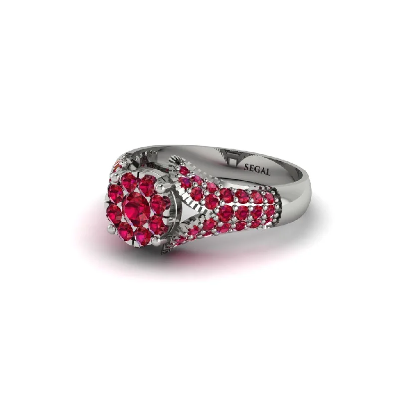 Women’s solitaire engagement ring-Ruby Floral Cluster Engagement Ring  - Penelope No. 57