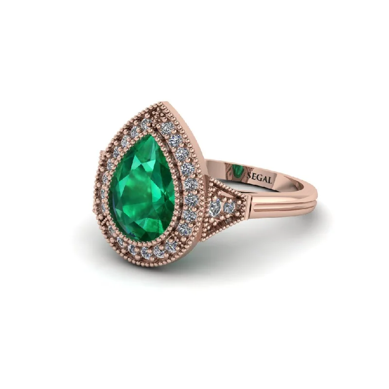 Women’s wedding ring set-Pear Cut Emerald Milgrain Halo Engagement Ring - Daleyza No. 5