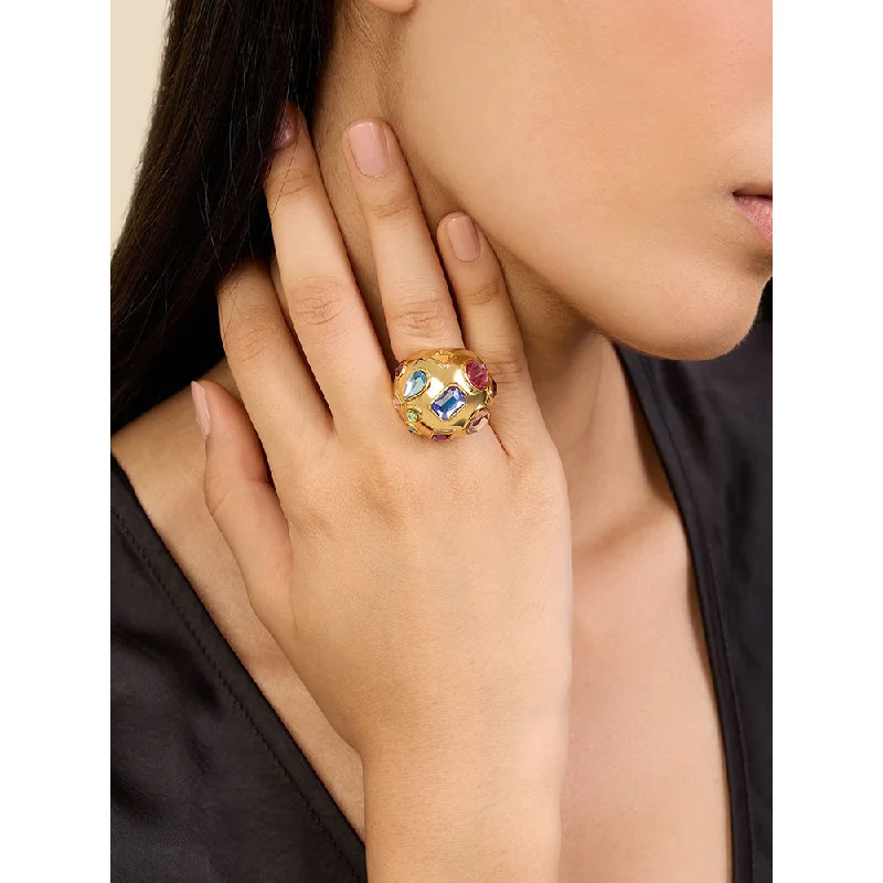 Women’s diamond solitaire ring-Isharya Crystal Statement in 18Kt Gold Plated Ring