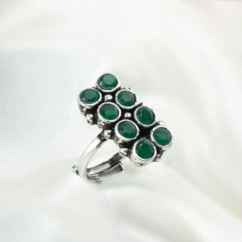 Women’s silver ring-Nipura Green Polki Statement Ring