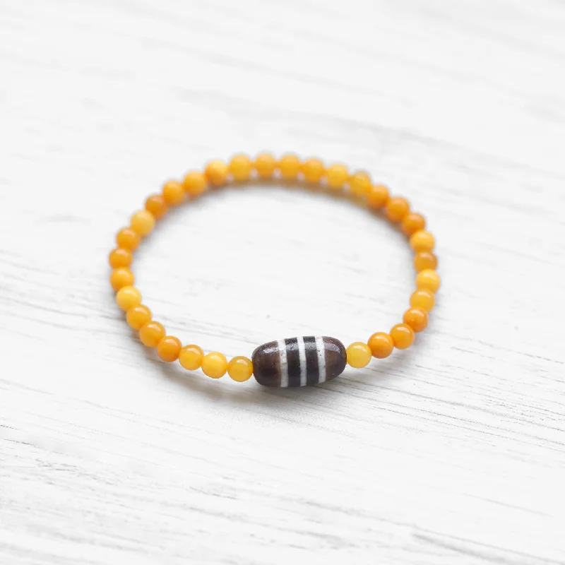 Women’s rainbow bracelet-Baltic Amber Striped Dzi Bracelet