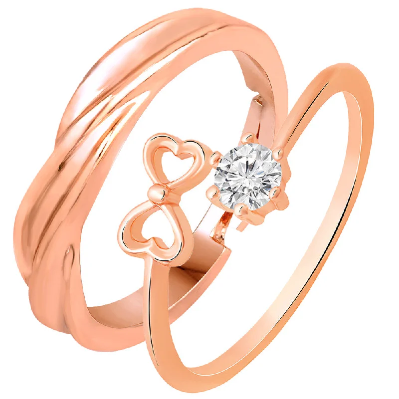 Women’s gold ring-Mahi Rose Gold Plated Valentine Gifts Floral Heart Adjustable Couple Ring with Cubic Zirconia (FRCO1103179Z)