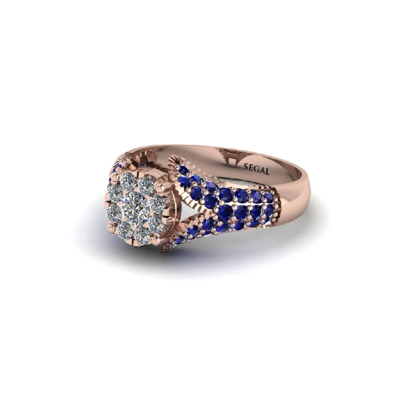 Women’s antique gold engagement ring-Sapphire Floral Cluster Engagement Ring  - Penelope No. 62