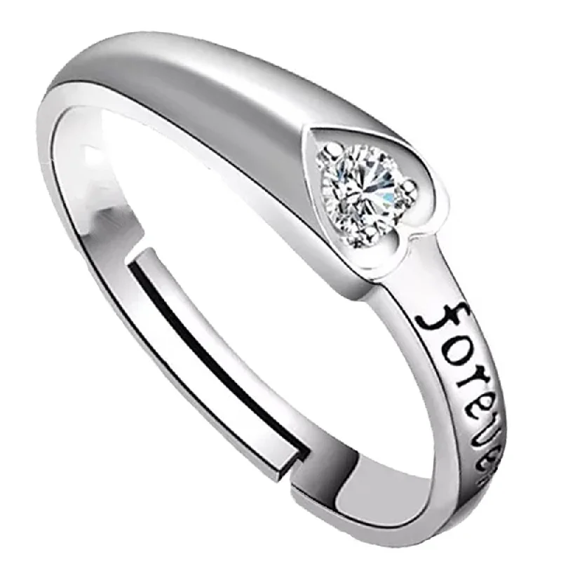 Women’s diamond ring-Mahi Rhodium Plated Forever Love Finger Ring With Solitaire Crystal