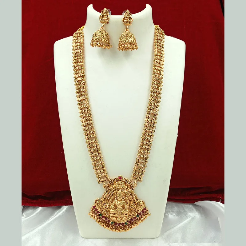 Women’s pearl necklace-Joyful Jewel Art Matte Gold Plated Pota Stone Temple Necklace Set