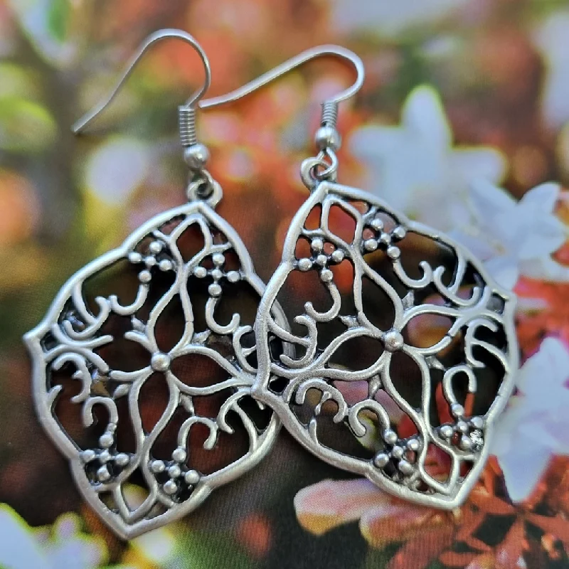 Women’s stud earrings-Boho Silver Floral Earrings - "Amie" Handcrafted Statement Jewellery