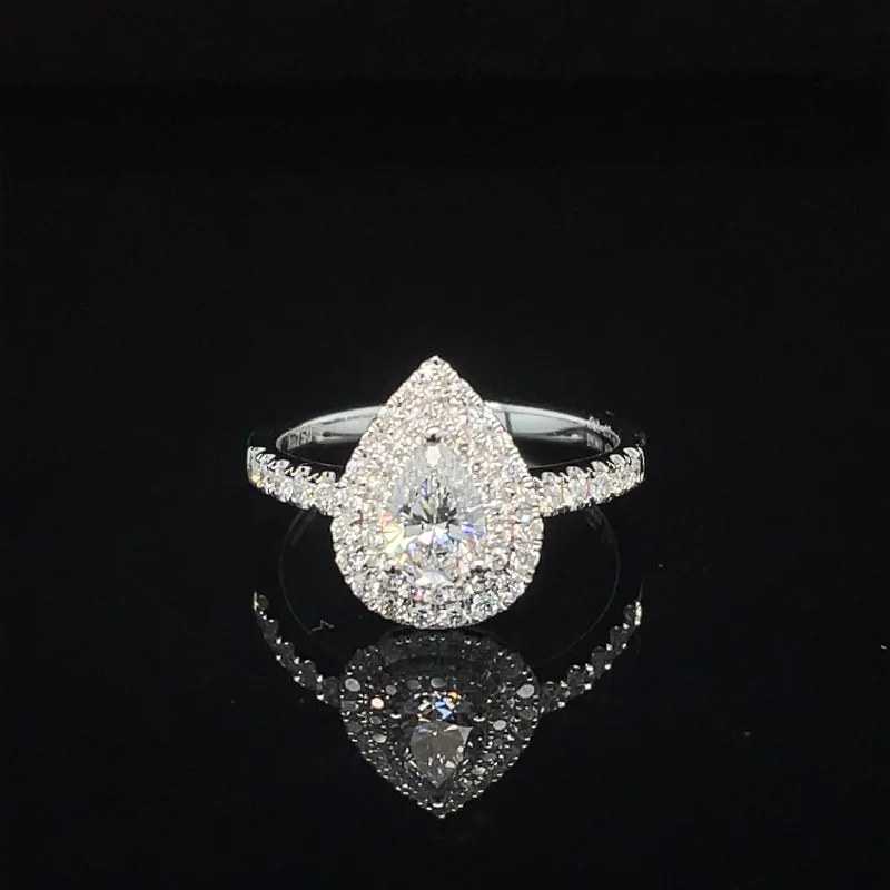 Women’s unique engagement ring setting-Diamond Pear Halo Vintage Engagement Ring in 18k White Gold - #618 - RGDIA674774