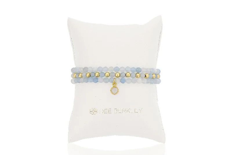 Women’s mixed metal bracelet-Aquamarine & Gold Filled Bead Stretch Bracelet Set by Dee Berkley