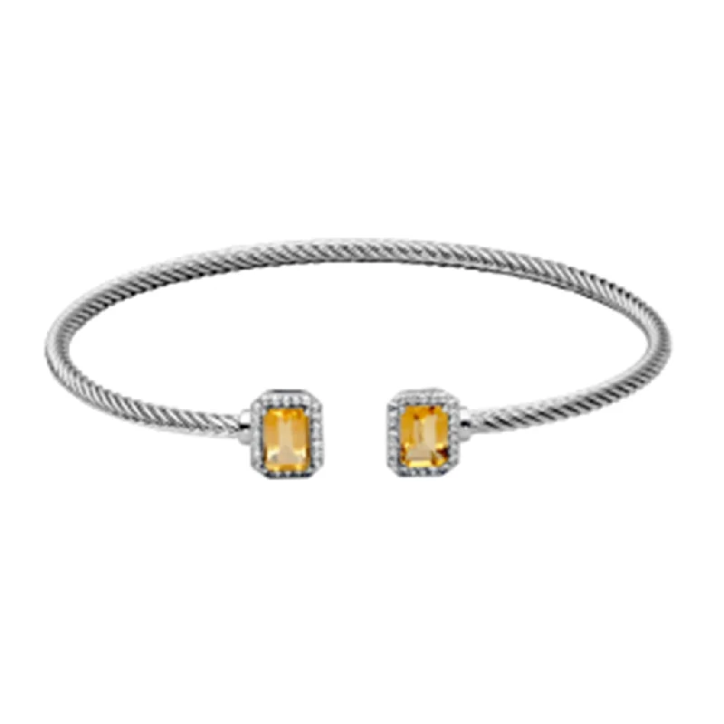 Women’s bohemian bracelet-Sterling Silver Emerald Cut Citrine & White Topaz Cuff Bracelet by Samuel B.