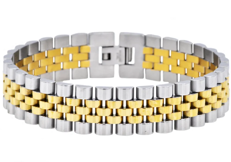 Women’s bridal bracelet-Mens Gold Stainless Steel Watch Link Bracelet