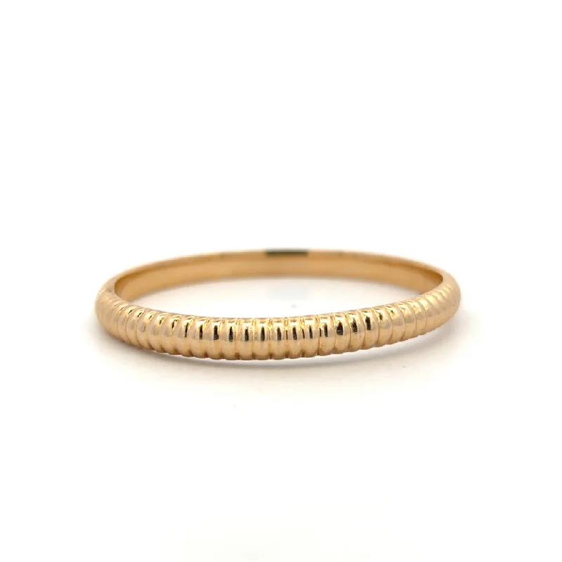 Women’s pearl bangle-Estate 14K Yellow Gold Ribbed Bangle Bracelet