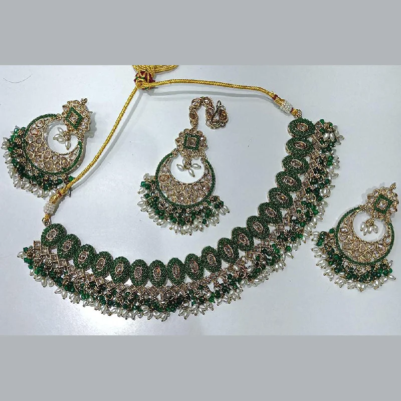 Women’s crystal necklace with pendant-Rani Sati Jewels Gold Plated Crystal Stone And Pearls Necklace Set