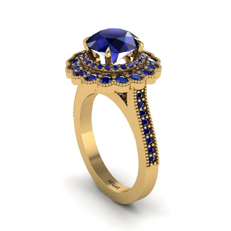 Women’s three-stone engagement ring-Sapphire Double Halo Cathedral Engagement Ring - Deirdre No. 73