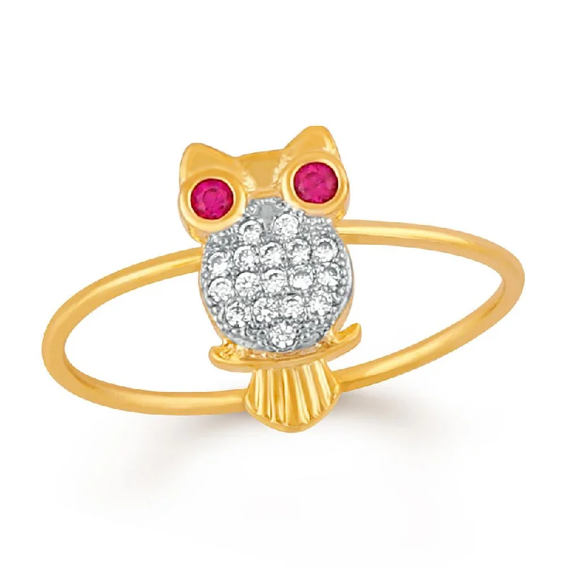 Women’s large stone ring-Mahi Nocturnal Owl Finger Ring With Cz Stones