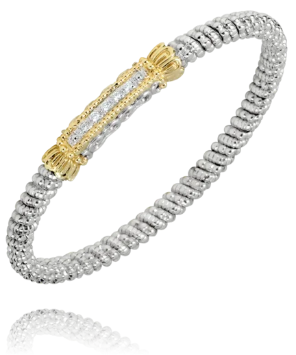 Women’s custom bracelet-Sterling Silver & 14K Yellow Gold 0.10ctw Round Diamond Bangle Bracelet