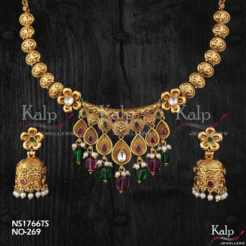 Women’s geometric necklace-Kalp Jewellers Copper Gold Plated Necklace Set