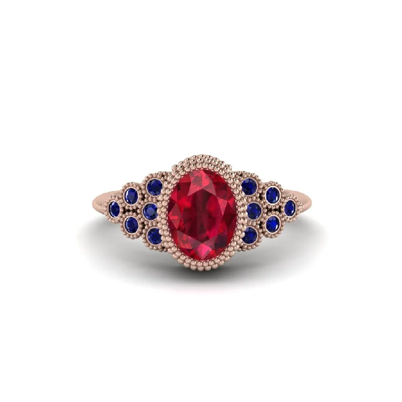 Women’s gemstone engagement ring-Sapphire Milgrain Beaded Bezel Engagement Ring - Stacy No. 71