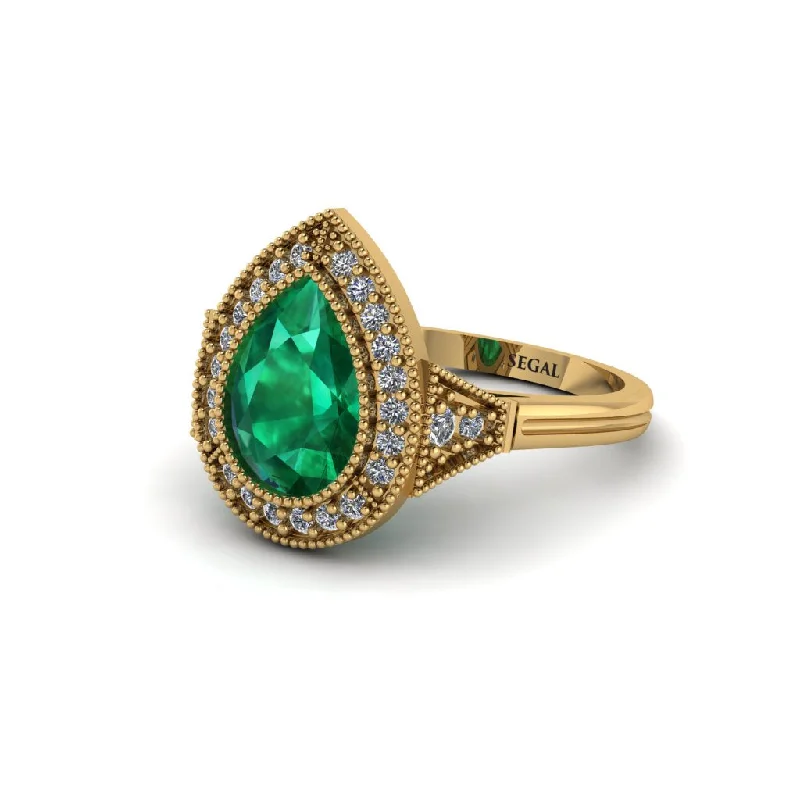 Women’s luxury engagement ring-Pear Cut Emerald Milgrain Halo Engagement Ring - Daleyza No. 4