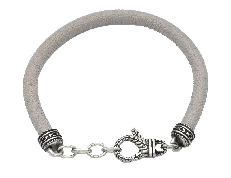 Women’s infinity bracelet-Mens Silver Stingray Leather Stainless Steel Bracelet