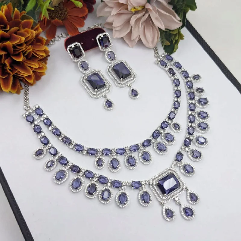 Women’s customized necklace-Aamrapali Silver Plated American Diamond Necklace Set