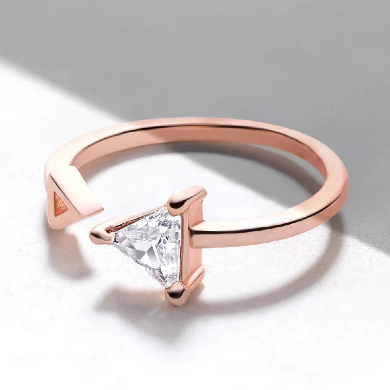 Women’s minimalist engagement ring-Mahi Rose Gold Plated Triangular Shaped Adjustable Unisex Finger Ring with Cubic Zirconia (FR1103169ZWhi)