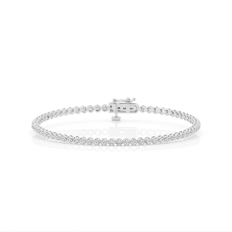 Women’s engraved bangle-14K White Gold 1.05ctw Round Lab Diamond Tennis Bracelet