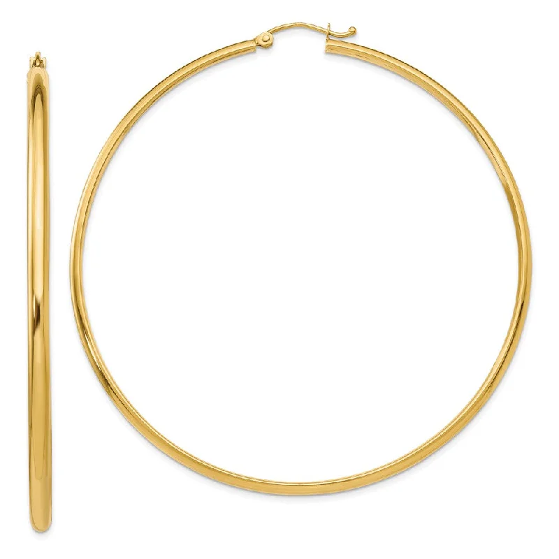 Women’s fashion-forward earrings-2.75mm x 65mm Polished 14k Yellow Gold Domed Round Hoop Earrings