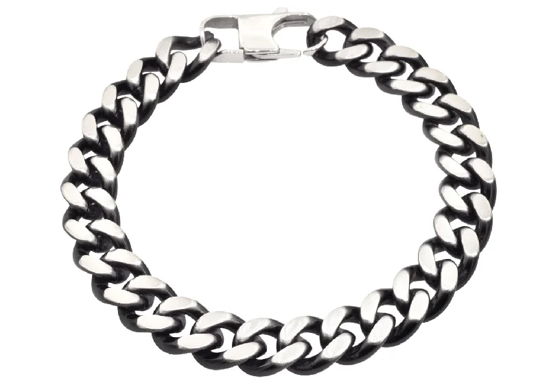 Women’s chic gold bracelet-Mens Two-Toned Matt Black Stainless Steel Curb Link Bracelet