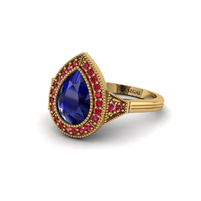 Women’s vintage-style engagement ring-Pear Cut Sapphire Milgrain Halo Engagement Ring - Daleyza No. 58