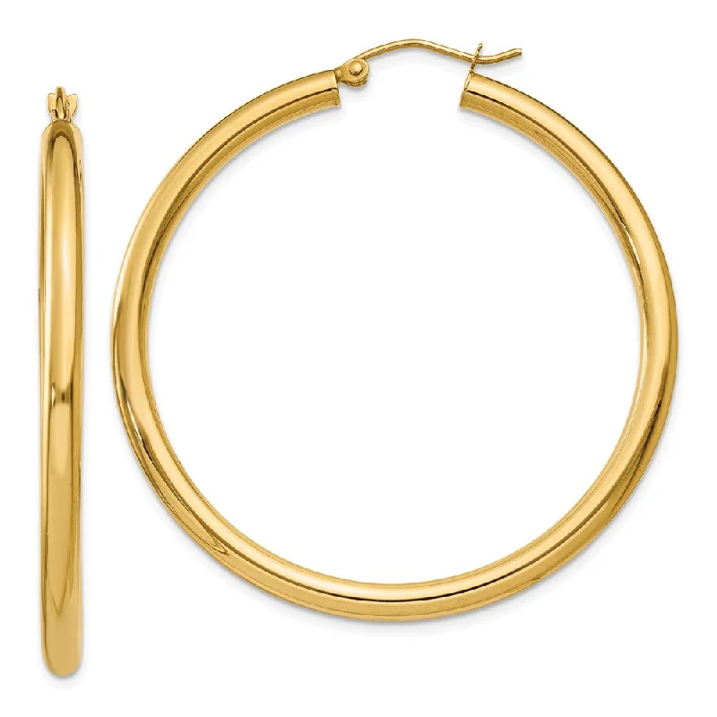 Women’s cute earrings-3mm, 14k Yellow Gold Classic Round Hoop Earrings, 45mm (1 3/4 Inch)