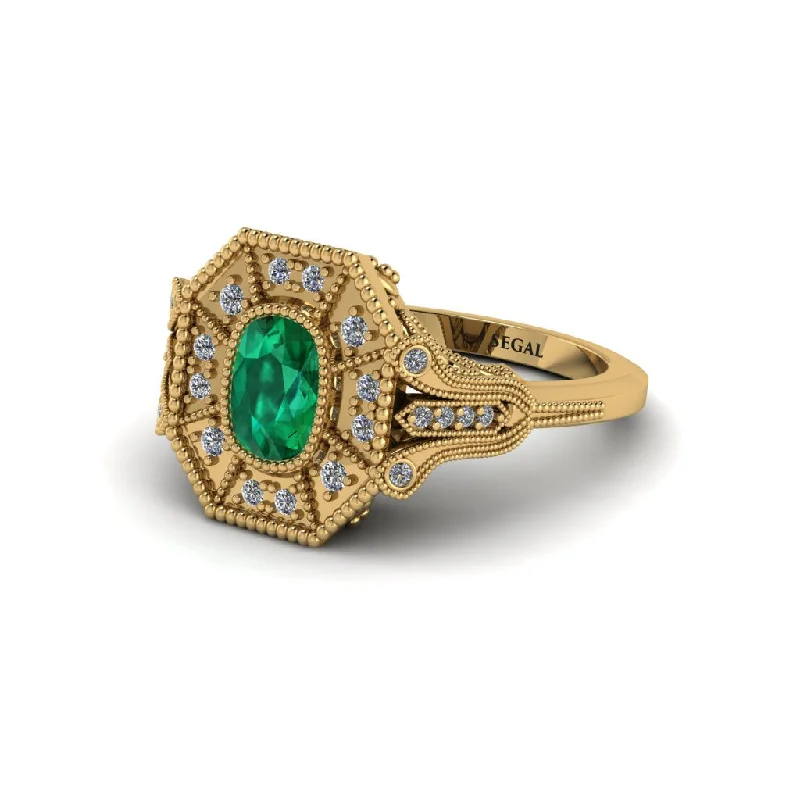 Women’s beautiful engagement ring-Emerald Cushion Cut Art Deco Engagement Ring - Alicia No. 4