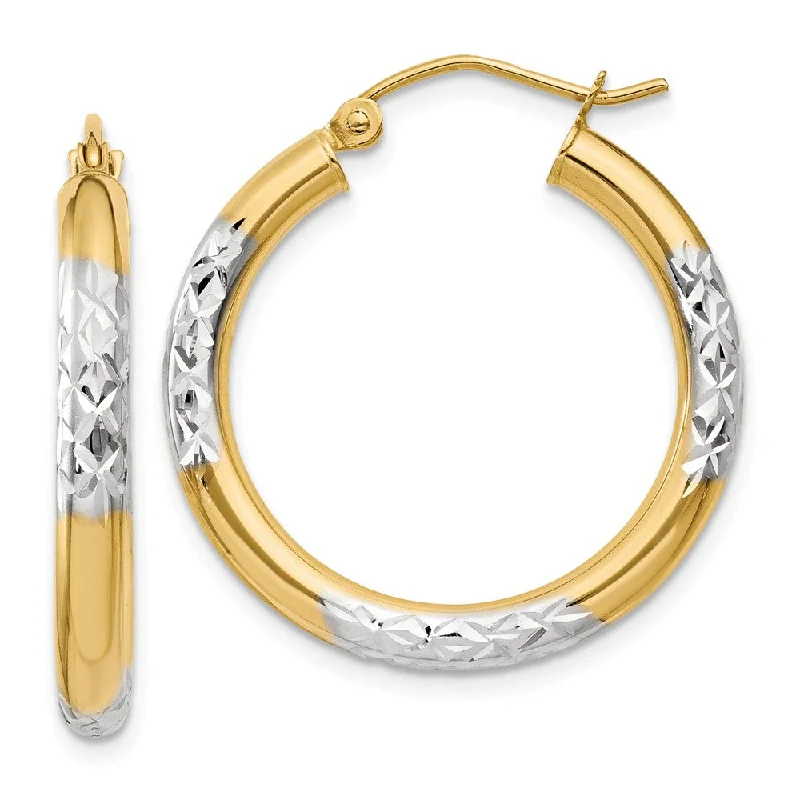 Women’s star earrings-3mm, 14k Yellow Gold Diamond Cut Round Hoop Earrings, 25mm (1 Inch)