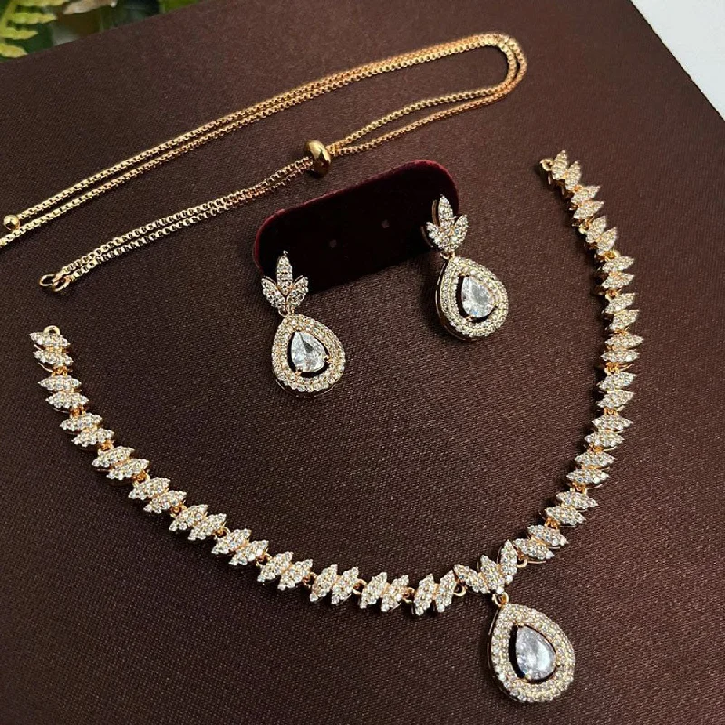 Women’s layered gold necklace-Aamrapali Gold Plated AD Stone Necklace Set