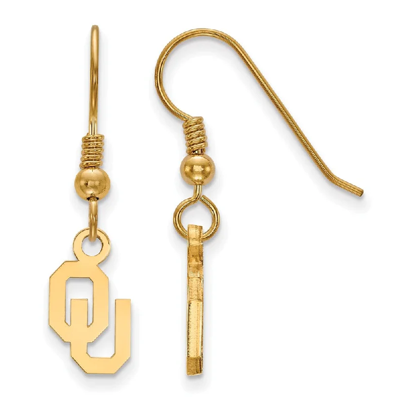 Women’s long earrings-14k Gold Plated Silver University of Oklahoma XS Tiny Dangle Earrings