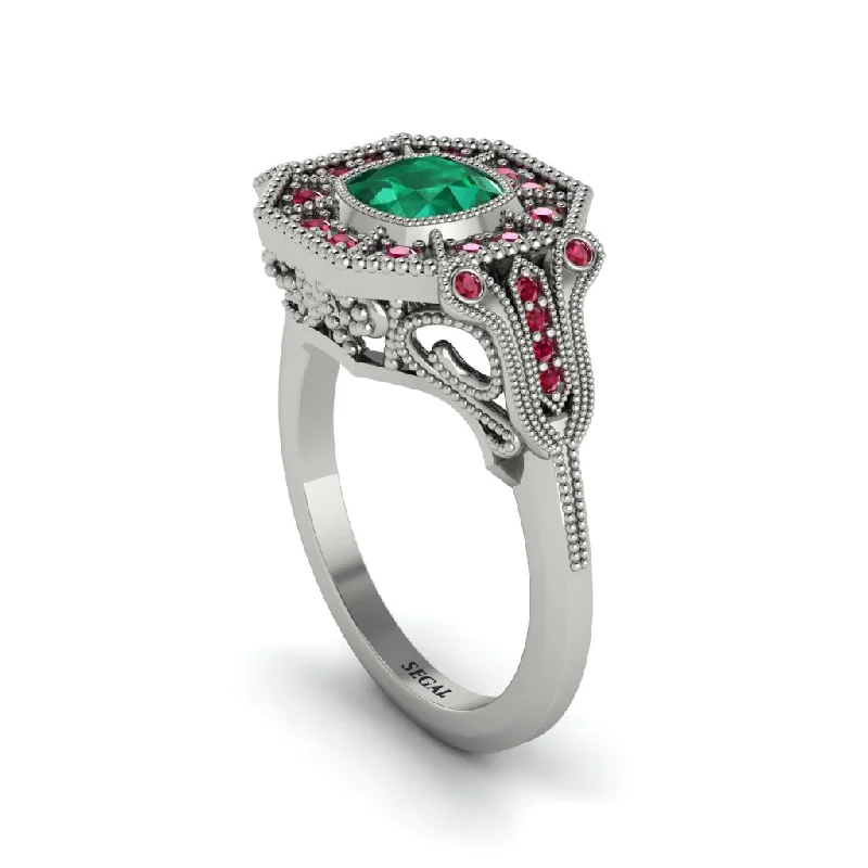 Women’s signature engagement ring-Emerald Cushion Cut Art Deco Engagement Ring - Kristin No. 51